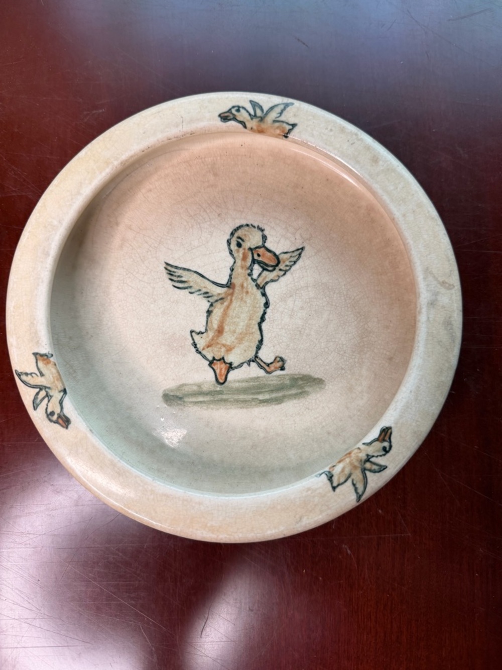 Weller Ceramic Decorative Bowl Duck Design Art Pottery Beige Multicolor